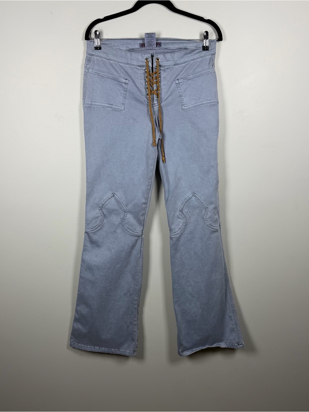 Vintage Y2K GUESS Flare Jeans Women Size 30 Denim Skater Western Grunge Lace Up